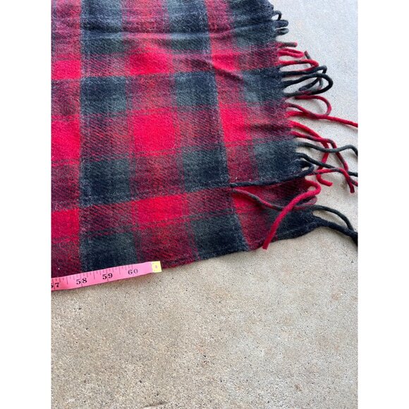 Vintage Pendleton 100% Virgin Wool Red & Black Plaid Fringe Blanket 52x72 Inches - Picture 5 of 6